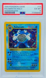 PSA 6 EX-MT POLYWRATH Shadowless Base Set Graded Holographic Pokemon Card!! (UNDERGRADED?)