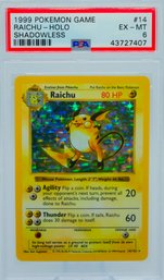 PSA 6 EX-MT RAICHU(!) Shadowless Base Set Graded Holographic Pokemon Card!! (WILDLY UNDERGRADED?)