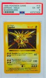PSA 6 EX-MT ZAPDOS Shadowless Base Set Graded Holographic Pokemon Card!! (UNDERGRADED?)