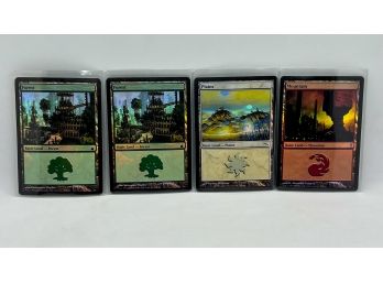 Set Of Four Holographic Basic Land Magic The Gathering Card!