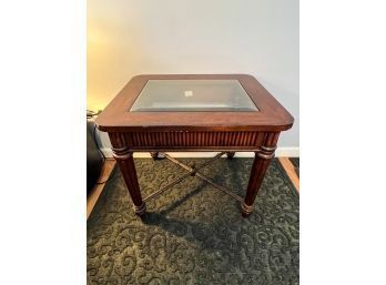 Lovely Ornate Vintage Wood & Glass Table