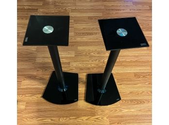 A Pair Of Modern, Stylish Glass & Metal Professional Speaker Stands!!
