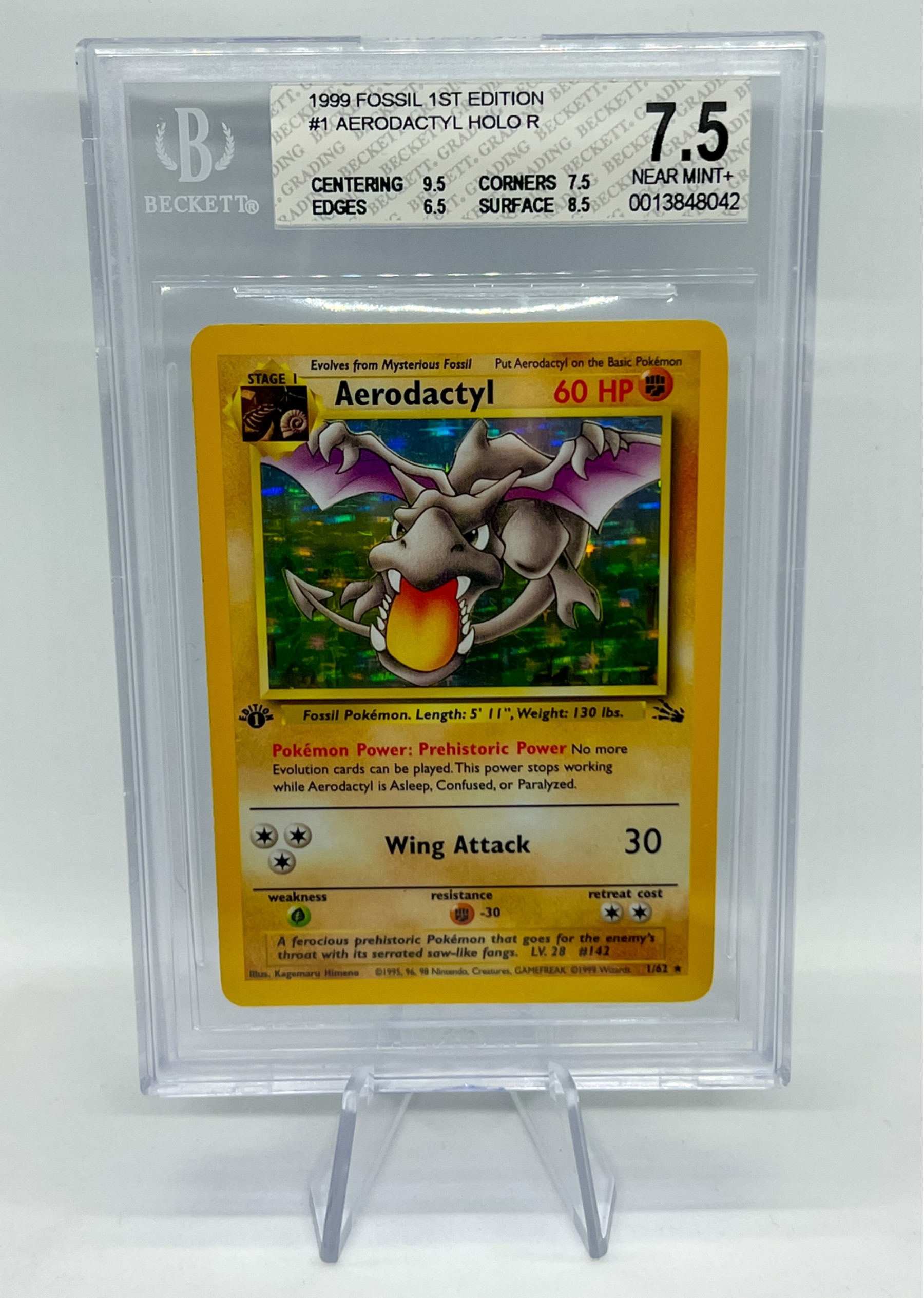 Awesome BGS 7.5 NMp 1ST EDITION AERODACTYL Fossil Set Holographic