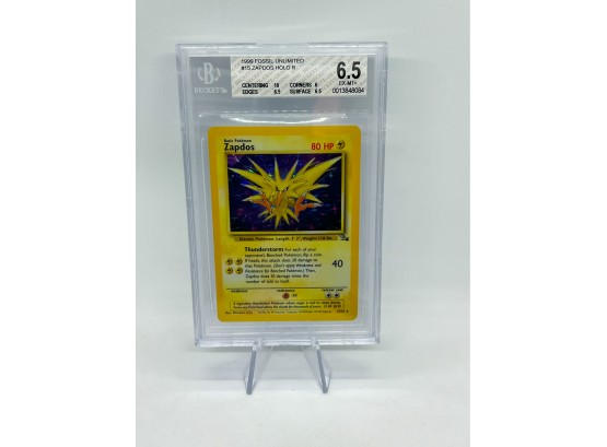 BGS 6.5 EX-MTp ZAPDOS Fossil Set Holographic Pokemon Card With 10 CENTERING SUBGRADE!!!!!!
