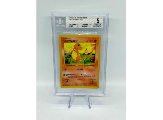 BGS 5 EX-MT Shadowless Charmander Base Set Pokemon Card! 9.5 CENTERING SUBGRADE!!!!