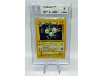WOW!! BGS 6 EX-MT 1ST EDITION MAGNETON Fossil Set Holographic Pokemon Card!