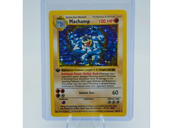 1ST EDITION SHADOWLESS Base Set Machamp HOLOGRAPHIC Pokemon Card!