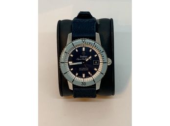 Zodiac Super Sea Wolf Automatic Blue Fabric Diver's Watch W BOX & 2 ADDL STRAPS! (RETAILED FOR $1200!)