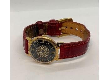 1960s Men's Ernest Borel Kaleidoscope Gold Cocktail Watch W Red Alligator Strap!