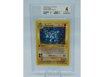 BGS 4 VG-EX SHADOWLESS 1st Edition Machamp Base Set Holographic Pokemon Card!
