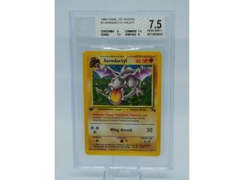 BGS 7.5 NMp 1ST EDITION AERODACTYL (NOT PRERELEASE - RARER!) Fossil Holographic Pokemon Card!!!!