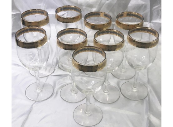 LOT OF 9 VINTAGE GOLD RIMMED WINE GLASSES-B12