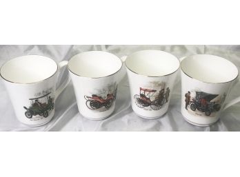 LOT OF 4 CROWN STAFFORDSHIRE, ENGLAND MUGS WITH VINTAGE CARS-B15