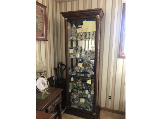 (D-13) VINTAGE TALL GLASS & WOOD STANDING CURIO CABINET - 76' HIGH 24' WIDE BY 12' DEEP- 4 GLASS DOORS OPEN