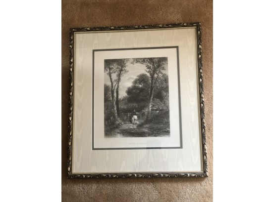 (E-4) ANTIQUE FRAMED ENGRAVING- 'THE WAY TO CHURCH '- 17' BY 15'