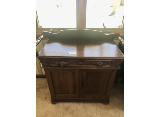 (D-17) VINTAGE WASH STAND/ TABLE  WITH CARVED WOOD HANDLES- 34' WIDE BY 16' DEEP BY 29' HIGH
