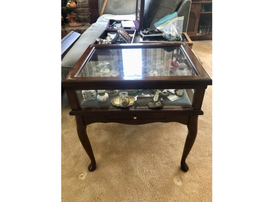 (D-26) WOOD  GLASS ENCLOSED CURIOSITY DISPLAY TABLE WITH DRAWER- 22' WIDE BY 17' DEEP BY 23' HIGH