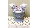 (B-8) ANTIQUE VICTORIAN PORCELAIN FIGURINE - TWO CATS IN A PLANTER C. 1860S - 7' TALL