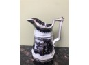 (X7) THREE ANTIQUE BLACK & WHITE TRANSFER WARE PIECES - PITCHER, COVERED POT & COVERED SUGAR W/DAMAGE-  8'-9'