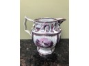 (X15) ANTIQUE PINK LUSTREWARE PITCHER -HOUSE ON A HILL- 8'