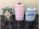 (C-50) LOT OF THREE VINTAGE POWDER TINS- AT LEAST HALF FULL - CODY, CASHMERE BOUQUET, PALMERS -5-6'