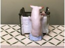 (G-6) ANTIQUE GERMAN FAIRING CERAMIC PIG FIGURINE -MAMA & BABY PIG IN CRADLE -'YOU'LL BE A SAUSAGE' C.1920S-4'