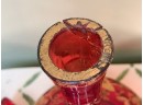 (B-11) PAIR OF ANTIQUE RUBY GLASS CRUET BOTTLES WITH STOPPERS -CHIP TO LIP ON ONE & REPAIR TO LIP ON THE OTHER