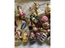 (Z-12) LOT OF 25  ASSORTED GLASS VINTAGE  CHRISTMAS ORNAMENTS - HOUSES, CATS, FROGS - 2-3'