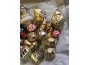 (Z-12) LOT OF 25  ASSORTED GLASS VINTAGE  CHRISTMAS ORNAMENTS - HOUSES, CATS, FROGS - 2-3'