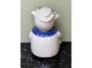 (G-2) VINTAGE CERAMIC SHAWNEE SMILING PIG COOKIE JAR- 12' TALL - BLUE FLOWERS - LIKELY USA-PERFECT