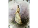 (X2) ANTIQUE LIMOGES HAND PAINTED PLATE - WOMAN IN YELLOW GOWN WITH BIRDS - 8'