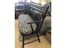 (D-22) VINTAGE BLACK WOOD BENCH WITH CUSHION - 42' WIDE BY 16' DEEP BY 33' HIGH