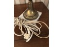 (X35) ANTIQUE CONVERTED OIL LAMP ELECTRIFIED WITH ORIGINAL GLASS SHADE-GOLD DECORATION-MARBLE BASE- 19' TALL