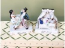 (A-13) TWO ANTIQUE 1850'S ENGLISH STAFFORDSHIRE  FIGURINES- WEDDING NIGHT & CANCAN DANCE 3.5' TALL