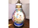 (D-8) ANTIQUE HAND PAINTED FRENCH LAMP  WITH SHADE - 28' TALL