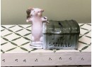 (G-16) ANTIQUE GERMAN PORCELAIN FAIRING PIG  DIME BANK -'MY CAPITAL' - C.1920S  - 3'
