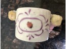 (X27) ANTIQUE  VICTORIAN PINK LUSTREWARE PORCELAIN NAPKIN RING WITH TWO CHERUBS -3'
