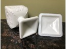 (X28) VINTAGE MILK GLASS COVERED CANDY DISH / JAR -10'