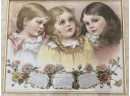 (E-10) ANTIQUE FRAMED 1896 CALENDAR PRINT - THREE GIRLS  -16' BY 18'