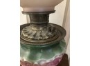 (X36) ANTIQUE CONVERTED OIL LAMP ELECTRIFIED-GONE WITH THE WIND LAMP-ORIGINAL GLASS SHADE-GRAPES & FLOWERS-24'