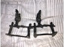 (X29) PAIR OF ANTIQUE VICTORIAN SILVER PLATE KNIFE RESTS -ROOSTERS ON A FENCE -4'