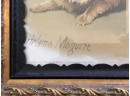 (E-15) ANTIQUE FRAMED 1893 LITHO -DOGS PLAYING IN A SUITCASE -22' BY 14'