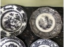 (X6) LOT OF  ANTIQUE BLACK & WHITE TRANSFER WARE PLATES-TROPICAL TREES-  8'-9'