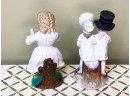 (A-44) TWO ANTIQUE VICTORIAN ENGLISH BISQUE FIGURINES -TOOTHPICK HOLDER & BAREFOOT GIRL - 5' TALL
