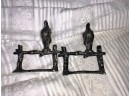 (X29) PAIR OF ANTIQUE VICTORIAN SILVER PLATE KNIFE RESTS -ROOSTERS ON A FENCE -4'