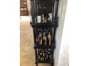 (D-20) CONTEMPORARY BLACK WOOD 3 TIER DISPLAY  SHELF- 28' WIDE BY 13' DEEP BY 47' HIGH- *CONTENTS NOT INCLUDED