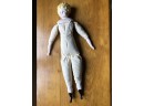 (G-19)ANTIQUE CHINA HEAD DOLL-CLOTH & EXCELSIOR STUFFING -BISQUE HANDS, FEET, HEAD, BREASTPLATE-UNMARKED-20'