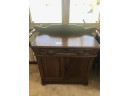 (D-17) VINTAGE WASH STAND/ TABLE  WITH CARVED WOOD HANDLES- 34' WIDE BY 16' DEEP BY 29' HIGH