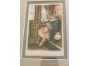 (E-26) ANTIQUE FRAMED LITHO '- RICH PIG ON A TRAIN WITH BAG OF MONEY -8' BY 10'