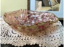 (D-52) ANTIQUE VASA MURRHINA GLASS RED & WHITE BOWL WITH PAINTED YELLOW JACKS/BEES - 9'